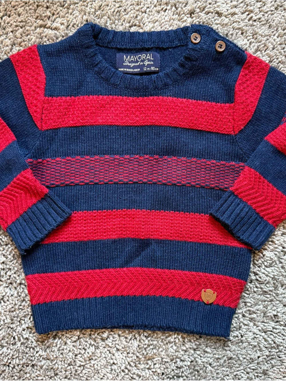 Mayoral Red and Navy Striped Knit Baby Sweater